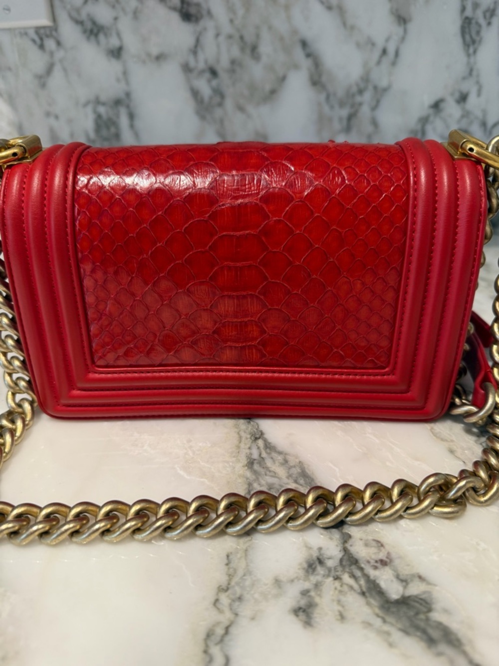 CHANEL Red Quilted Python Boy Bag with Gold-Tone Hardware - Picture 9 of 9